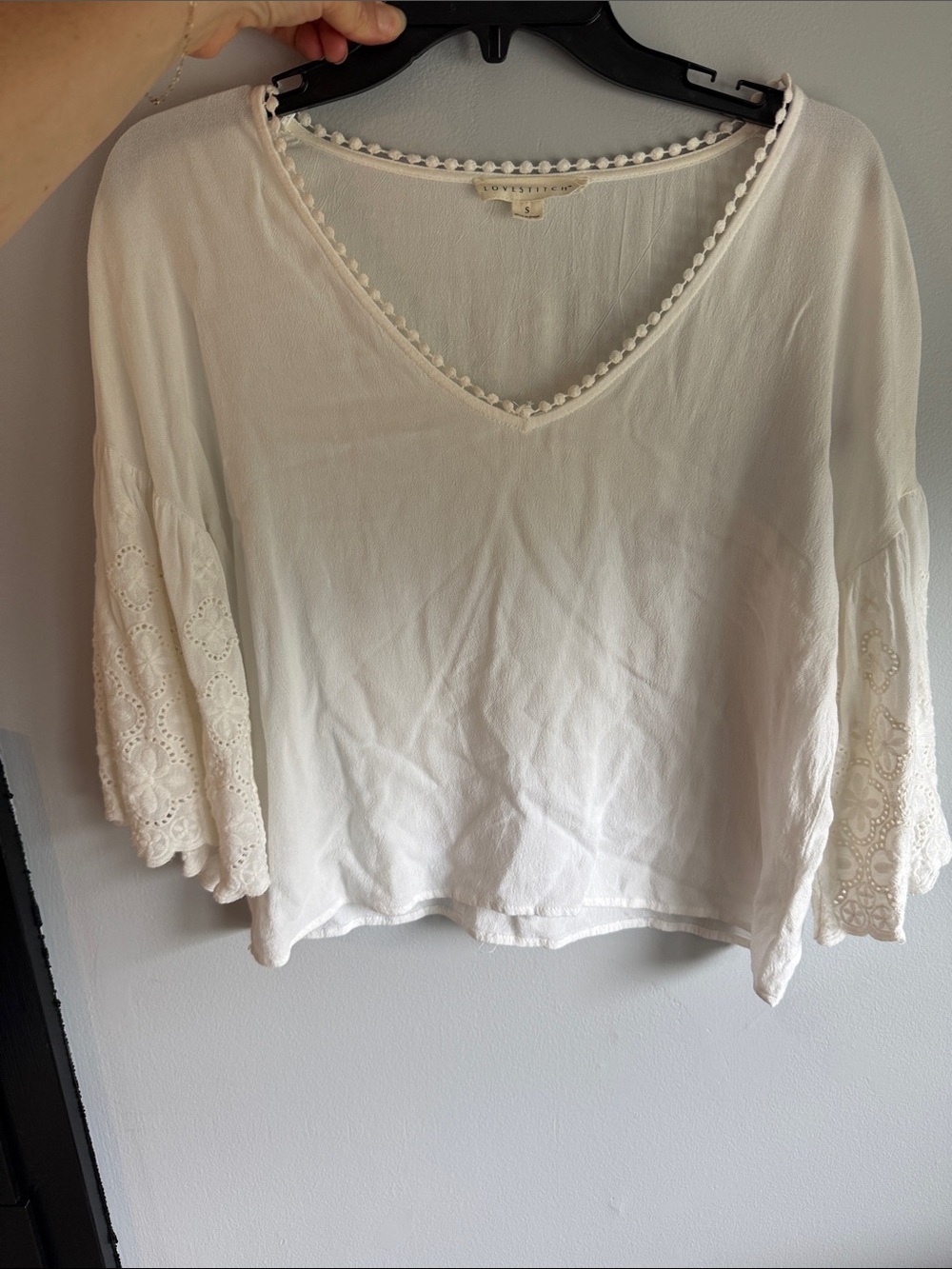 Off white  V-Neck Peasant Blouse with Lace Sleeves